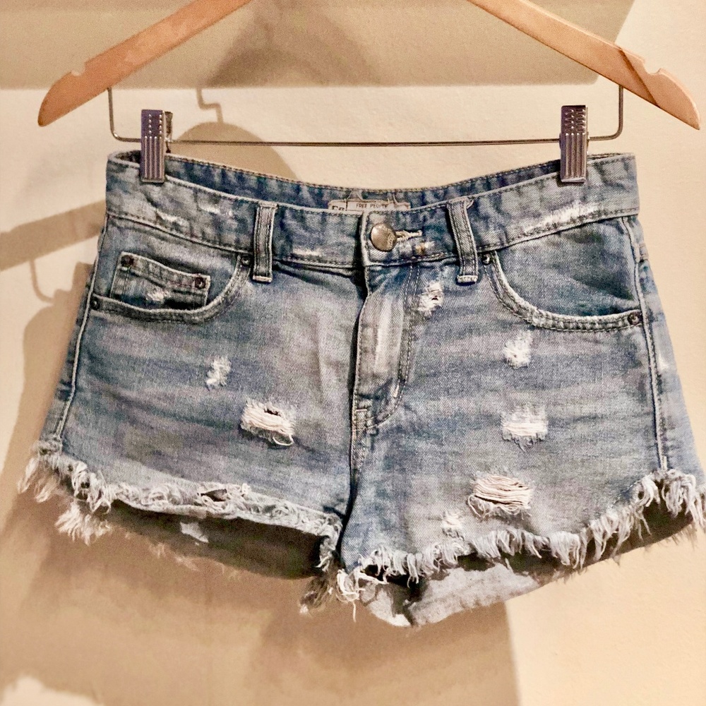 Free People Distressed Denim Shorts